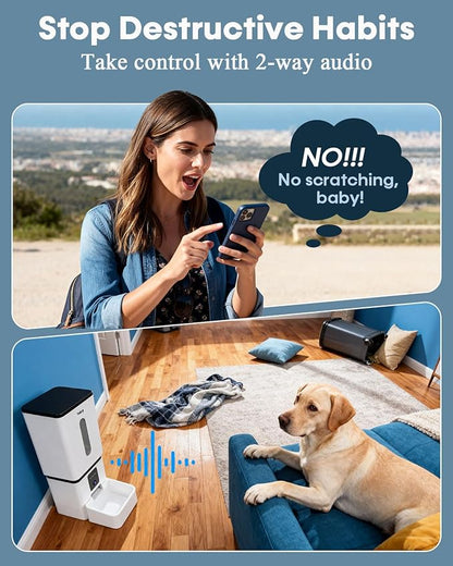 Automatic Dog Feeder Large Breed: 12L/50 Cup Capacity for Kibble up to 20mm | Anti-Clog Dog Food Dispenser - HD 1080P Camera for Remote Mealtime Check-Ins - WiFi App Scheduling Easy Setup by Yakry