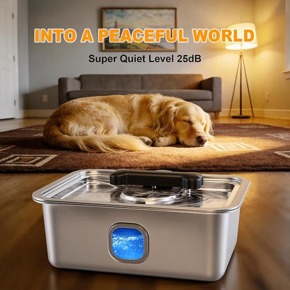 15L Dog Water Fountain Stainless Steel Automatic Dispenser with Filter | 4 Gal Large Capacity, Fresh Filtered Water, Easy Refill Design, Ideal for Large Dogs Indoor