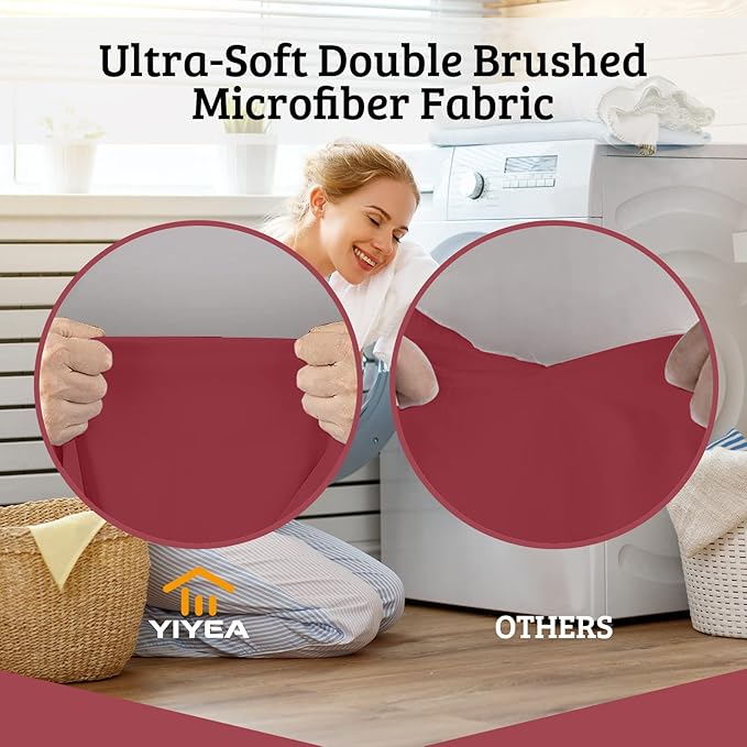 YIYEA California King Pillow Cases Set of 4, Ultra Soft 1800TC Hotel Quality Double Brushed Microfiber Embroidered Pillowcases, Envelope Closure, Fade Resistant (20"x40", Burgundy)