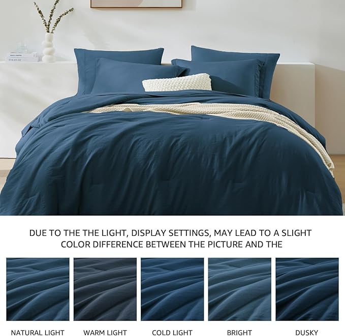 WRENSONGE King Size Comforter Sets- 7 Pieces Soft Serenity Blue Bed in a Bag King with Fitted Sheet, Flat Sheet, 2 Pillow Shams, and 2 Pillowcases-Warm King Bedding Set for All Season
