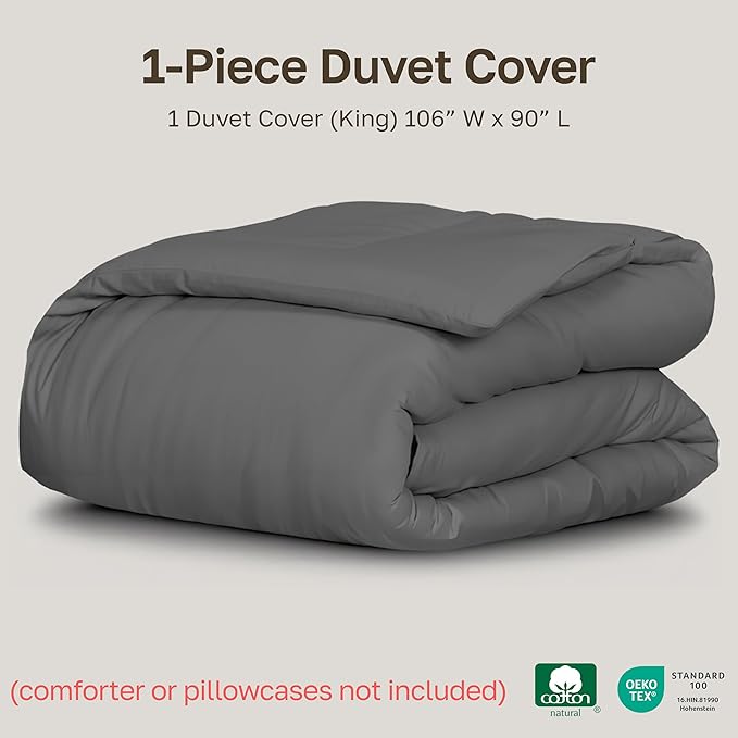 California Design Den King Duvet Cover Cotton - Winner Good Housekeeping Best Bedding Awards 2025, Premium 400 Thread Count Sateen, 100% Cotton Duvet Cover King, Button Closure & Corner Ties - Grey