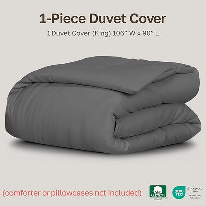 California Design Den King Duvet Cover Cotton - Winner Good Housekeeping Best Bedding Awards 2025, Premium 400 Thread Count Sateen, 100% Cotton Duvet Cover King, Button Closure & Corner Ties - Grey