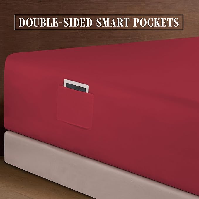 Elegant Comfort Luxurious 1500 Premium Hotel Quality Microfiber 4-Piece Sheet Set, 18-24 Inches Deep - Extra Deep Pocket Sheets - Ultra Soft 4PC Deep Pocket Sheets, Full, Burgundy