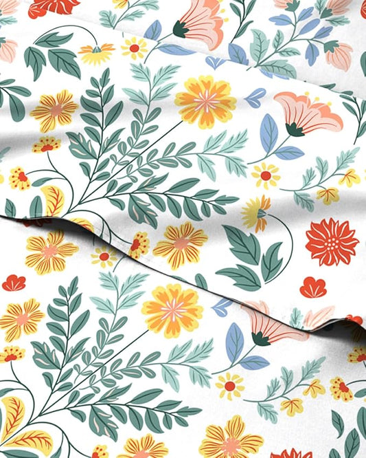 Floral Sheets - Flower Print Bed Sheet Set - 1 Flat, 1 Fitted & 1 Pillowcase w/ Deep Pockets - Comfy, Cozy, Wrinkle & Fade Free - Boho Botanical Bedding - Soft, Breathable & Cooling - Twin Size Set