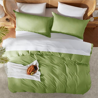 Nestl Calla Green Duvet Cover King Size - Soft Double Brushed King Duvet Cover Set, 3 Piece, with Button Closure, 1 Duvet Cover 104x90 inches and 2 Pillow Shams