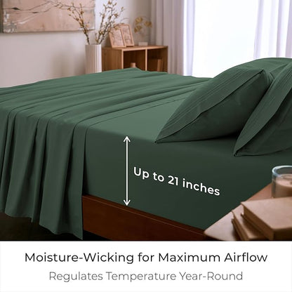 Mellanni King Sheet Set - 6-Piece Iconic Collection Bedding, (Including 4 Pillowcases), 21-Inch Extra Deep Pocket, Easy Care, Ultra Soft, Cooling Sheets, Brushed Microfiber - Emerald Green