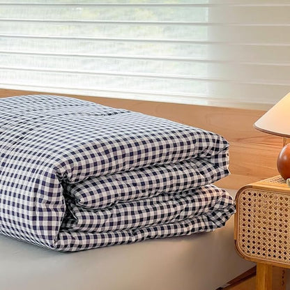 NSNLGSGC Queen Comforter Set, Navy Gingham Bedding Comforter Sets, Blue Grid Bed Comforter 3 Pieces (1 Comforter, 2 Pillowcases)