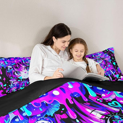 Erosebridal Japanese Girl Bedding Full,Cartoon Girly Comforter Set 3D Anime Gifts Bed Sets Colorful Graffiti Print Duvet Insert 3 Pieces