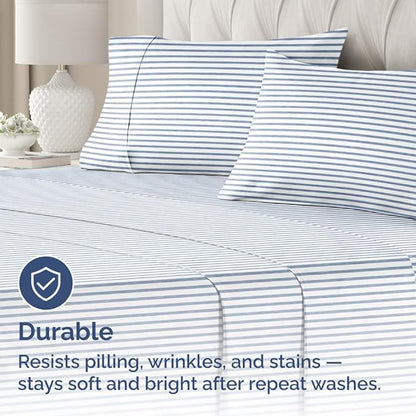 King Pillow Cases Set of 4 - Ultra Soft Hotel Quality Pillowcase Covers - Comfy, Cozy & Wrinkle Free - Shrinkage and Fade Resistant - Machine Washable Pillow Protectors - 4 Piece Set - Blue Stripes 2