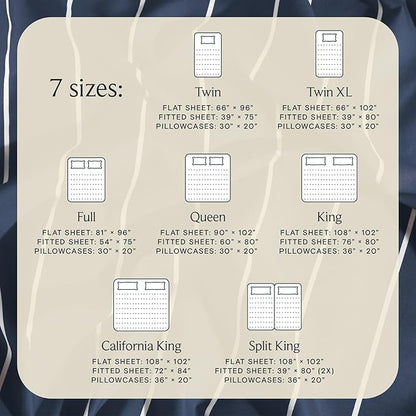 LuxClub 4 PC Full Size Sheet Set, Breathable Luxury Bed Sheets, Deep Pockets 18" Wrinkle Free Cooling Machine Washable Hotel Bedding (Striped Navy)