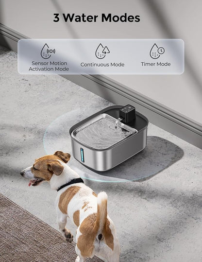 Wireless 7.5l/254oz/2Gal Dog Water Fountain for Large Dogs Stainless Steel | Quiet Pet & Cat Water Fountain with Motion Sensor, Automatic Water Dispenser for Dogs&Multi-Pet Homes Continuous Fresh Flow