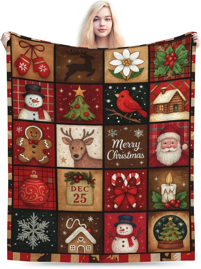 Christmas Blanket Super Soft Warm Fluffy Fleece Flannel Snowman Santa Claus Throw Blanket Cozy Fuzzy Plush Stuff Bedding Blankets Gifts for Women Kids Boys Girls Adults 60"X50"