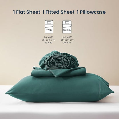SLEEP ZONE Nanotex Super Soft Cooling Twin Bed Sheets Set for Kids 3 Piece - Easy Care Fitted Flat Sheet & Pillowcase Sets - Wrinkle Free, Fade Resistant, Deep Pocket 16" (Teal, Twin)