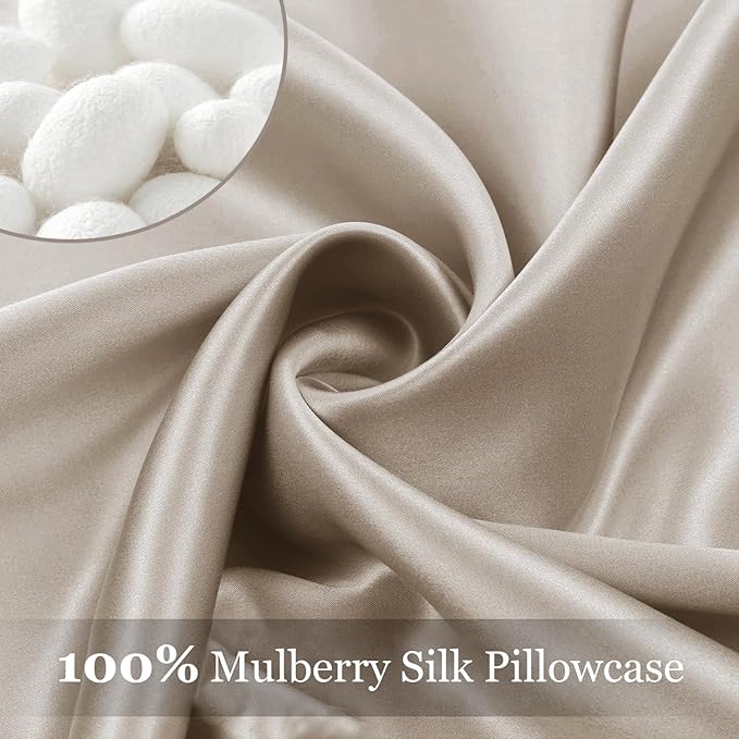 Adubor 100% Silk Pillowcase - Mulberry Silk Pillow Cases, 22 Momme 6A Grade Fibers, Silk Pillow Case for Hair and Skin Health, with Hidden Zipper (King 20''×36'', Beige, 1PC)