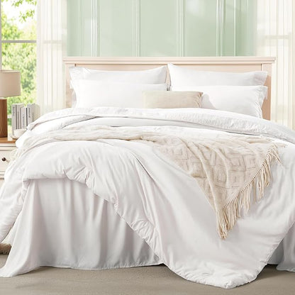 Anluoer White Twin Comforter Set 5 Pieces, Bed in a Bag with Sheets, All Season Bedding Sets with 1 Comforter, 1 Pillow Sham, 1 Pillowcase, 1 Flat Sheet, 1 Fitted Sheet