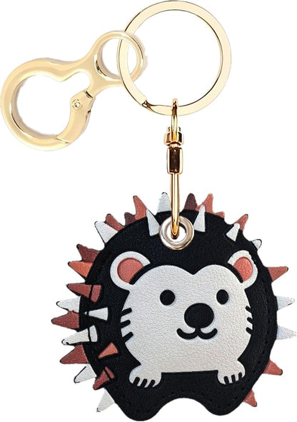 Leather Keychain Holder Case Compatible with AirTag,Cute Protective Cover with Keyring,Anti-Scratch Finder GPS Tracker Case for Wallet Keys,Bag,Pets,Backpack(Hedgehog)