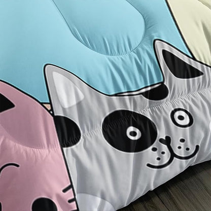 Twin Cat Comforter Set for Girls - Kawaii Cute Bedding Set with Cat Room Decor