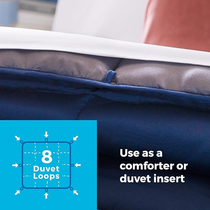 Linenspa Reversible Down Alternative Comforter and Duvet Insert, for Twin XL Size Bed – All-Season Comforter with Box Stitch and 8 Duvet Loops – Bedding for Kids, Teens, and Adults – Navy / Graphite