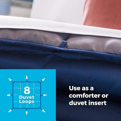 Linenspa Reversible Down Alternative Comforter and Duvet Insert, for Twin XL Size Bed – All-Season Comforter with Box Stitch and 8 Duvet Loops – Bedding for Kids, Teens, and Adults – Navy / Graphite