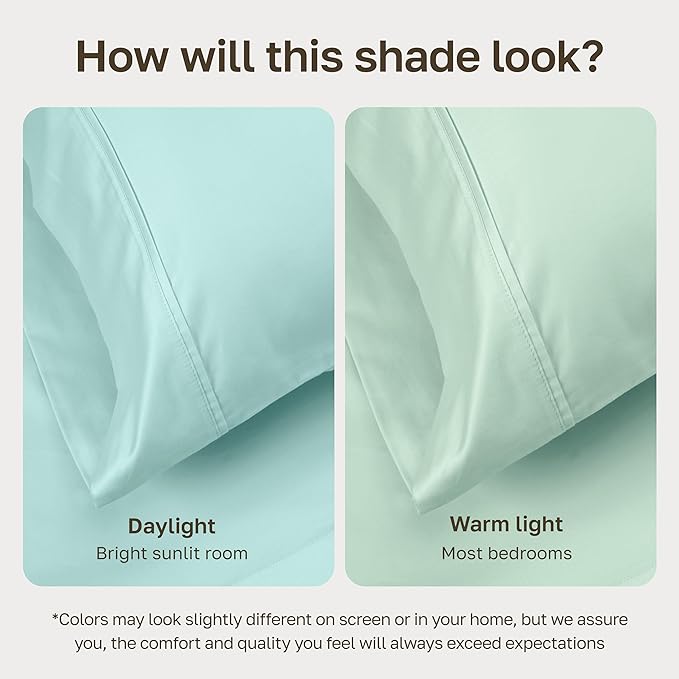 California Design Den 400 Thread Count Natural 100% Cotton Sheets, King Bed Sheets Set with Deep Pockets, Sateen, Durable & Breathable Bedding - Seafoam