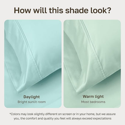 California Design Den 400 Thread Count Natural 100% Cotton Sheets, King Bed Sheets Set with Deep Pockets, Sateen, Durable & Breathable Bedding - Seafoam