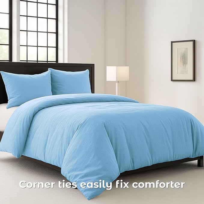 Pure Bedding Duvet Cover Queen Size - 3 Pieces Extra Soft Bedding Set, Includes 1 Duvet Cover 90x90 Inches with Zipper Closure & 2 Pillow Shams, Comforter Not Included, Sky Blue