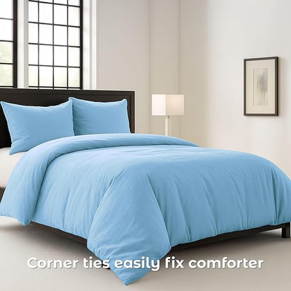 Pure Bedding Duvet Cover Queen Size - 3 Pieces Extra Soft Bedding Set, Includes 1 Duvet Cover 90x90 Inches with Zipper Closure & 2 Pillow Shams, Comforter Not Included, Sky Blue