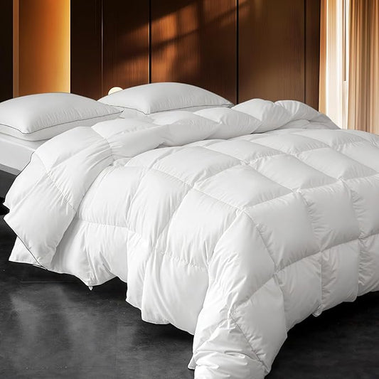 Down Fibers Comforter Twin Size,Luxurious All Seasons Hotel Collection Duvet Insert,54 Oz High Bulkiness Medium Warmth,Fluffy & Breathable for Bedroom, Guestroom, Hotel (White,68x90)