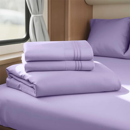 Clara Clark Bed Sheets, Premier 1800 Series 4 Piece RV Queen Sheet Set, Luxury Soft Sheets for RV Bunks, Short Queen - Lavender