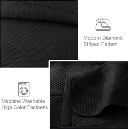 Exclusivo Mezcla Full Queen Size Quilt Set with Modern Striped Pattern, 3 Pieces Lightweight Black Quilts Bedding Set, Soft Bedspreads Coverlets for All Seasons