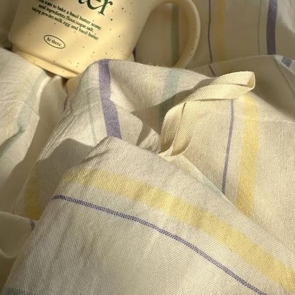 EAVD Retro Striped Duvet Cover Set Queen Size 100% Cotton Chic Stripes Printed Bedding Set with 2 Pillowcases Vintage Geometric Pattern Duvet Cover with Zipper Closure(Yellow&Purple&Blue, Queen)