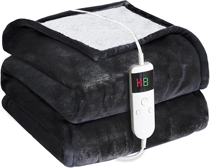 Electric Heated Blanket Twin Size 62''x84'' -Control Heating Blanket, Soft & Warm Flannel 10-Level Temperature Control, 8 Hours Auto Off, Rapid Heating & Overheat Protection