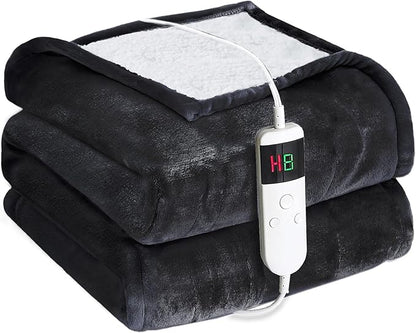 Electric Heated Blanket Twin Size 62''x84'' -Control Heating Blanket, Soft & Warm Flannel 10-Level Temperature Control, 8 Hours Auto Off, Rapid Heating & Overheat Protection