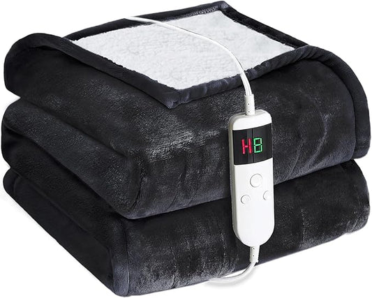 Electric Heated Blanket Twin Size 62''x84'' -Control Heating Blanket, Soft & Warm Flannel 10-Level Temperature Control, 8 Hours Auto Off, Rapid Heating & Overheat Protection