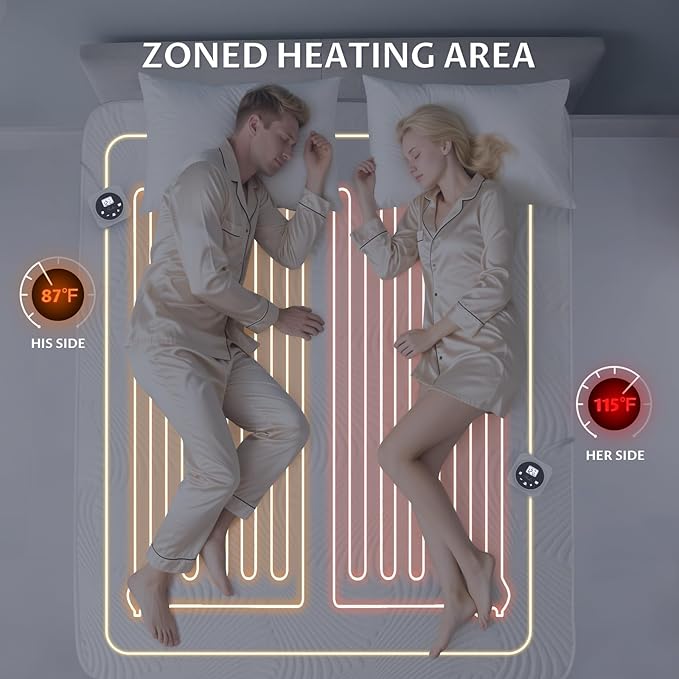 California King Size Electric Heated Mattress Pad - Bed Warmer with Memory & Preheat Functions, 12 Heat Settings Dual Control for 1-12 Hours Auto Off, Lighted Button