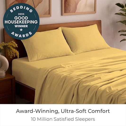 Mellanni Twin Sheet Set - 4-Piece Iconic Collection Bedding, (Including 2 Pillowcases), 16-Inch Deep Pocket, Easy Care, Extra Soft, Cooling Sheets, Brushed Microfiber - Yellow