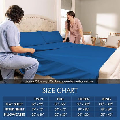 ClevaHome Queen Size Sheets - 6 Piece Soft Breathable Luxury Bed Sheet Set - Shrinkage & Fade Resistant Embroidered Bedding Sheet with 14-inch Deep Pocket, 2 Extra Pillowcases (Queen, Royal Blue)