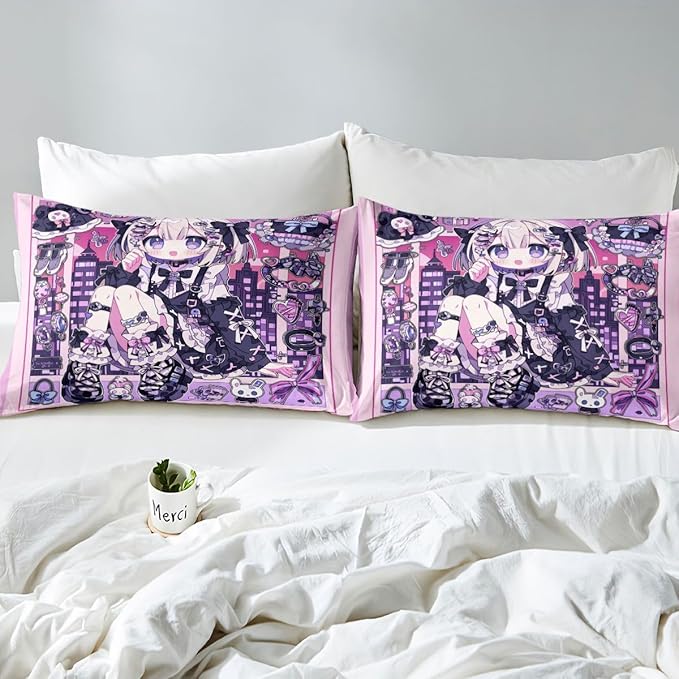 Erosebridal Japanese Uniform Girl Sheets for Boys Girls Anime Gift Fitted Sheet,Kawaii Coquette Kids Bedding Sets Princess Fairytale Bed Sets Full 3 Piece