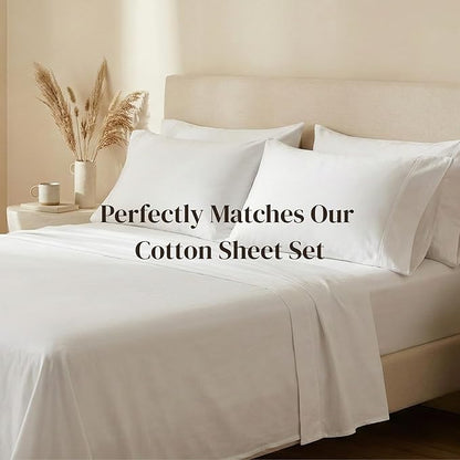 Beckham Hotel Collection Cotton Pillowcases Standard/Queen, 500TC, Sateen Finish, Open End, Breathable, Moisture-Wicking, White (4 Pieces)