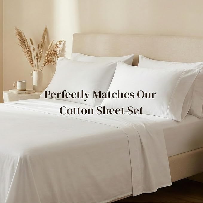 Beckham Hotel Collection Pillowcases King Size Set of 2, Cool Touch Cotton Sateen Fabric, 500TC, Silky Smooth & Soft, Open End, White