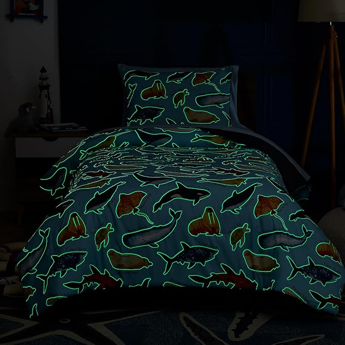 Twin Comforter Set for Boys-5 Pieces Ocean Animals Glow in the Dark Twin Bedding Sets for Kids, Ultra Soft Bed in A Bag with Sheets