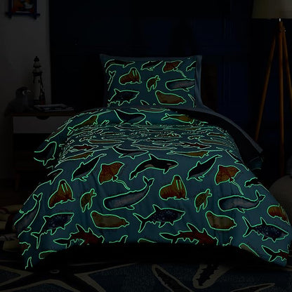 Twin Comforter Set for Boys-5 Pieces Ocean Animals Glow in the Dark Twin Bedding Sets for Kids, Ultra Soft Bed in A Bag with Sheets