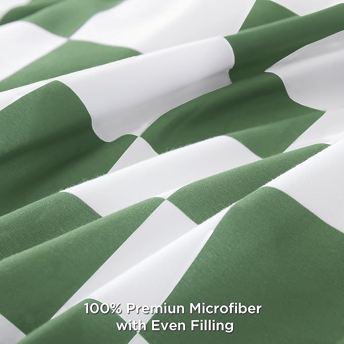 Andency Green Checkered Comforter Full(79x90Inch), Plaid Gingham Buffalo Grid Bedding Comforter Sets for Boys Kids Teens, 3 Pieces Lightweight Polyester Geometric Preppy Bed Set