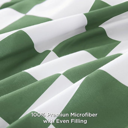 Andency Green Checkered Comforter Twin(66x90Inch), Plaid Gingham Buffalo Grid Bedding Comforter Sets for Boys Kids Teens, 2 Pieces Lightweight Polyester Geometric Preppy Bed Set