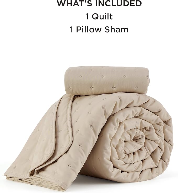 Bedsure Twin Quilt Bedding Set - Soft Ultrasonic Twin XL Bedspread - Light Camel Coverlet Quilted Bedding - Lightweight Comforter Set for All Seasons (Includes 1 Pillow Sham) | Stitch-Free Quilting, Ultra Soft, Lightweight, Machine Washable, Pet-Friendly