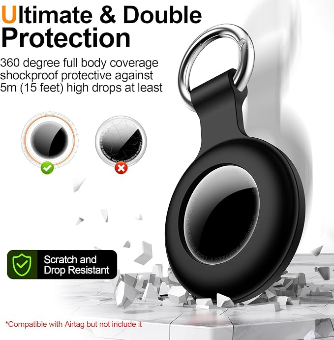 1|2|4Pack for Apple AirTag Holder with Keychain for Air Tag 2nd/1st Gen | Waterproof Air Tag Cover GPS Tracker Anti-Scratch Silicone Air-Tag Case for Pets,Kids,Bags,Luggages-Black