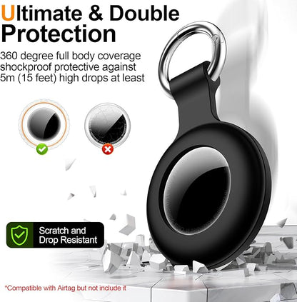 1|2|4Pack for Apple AirTag Holder with Keychain for Air Tag 2nd/1st Gen | Waterproof Air Tag Cover GPS Tracker Anti-Scratch Silicone Air-Tag Case for Pets,Kids,Bags,Luggages-Black