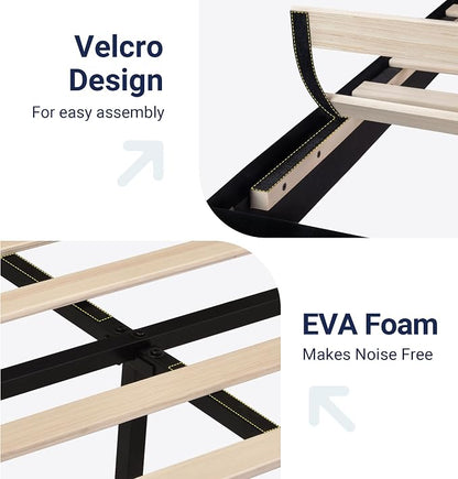 Allewie Queen Size Platform Bed Frame with Velvet Upholstered Headboard | Wooden Slats Support, Fully Upholstered Mattress Foundation, No Box Spring Needed, Easy Assembly, Noise-Free, Black