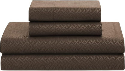 Queen Comforter Set 8 Piece Bed in a Bag with Bed Skirt, Fitted Sheet, Flat Sheet, 2 Pillowcases, 2 Pillow Shams, Queen, Greek Key Chocolate