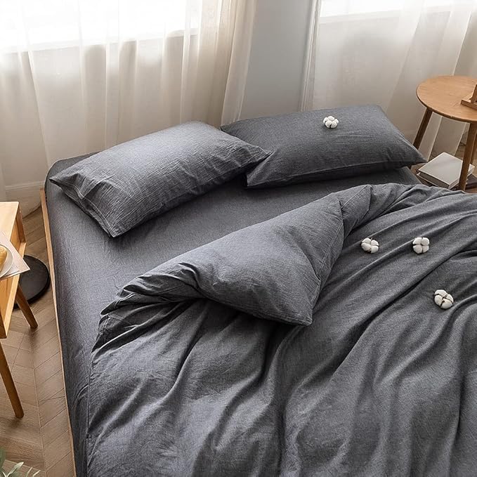 FACE TWO FACE Bedding Duvet Cover Set100% Washed Cotton Duvet Cover Linen Like Textured Breathable Durable Soft Comfy (California King, Gray)